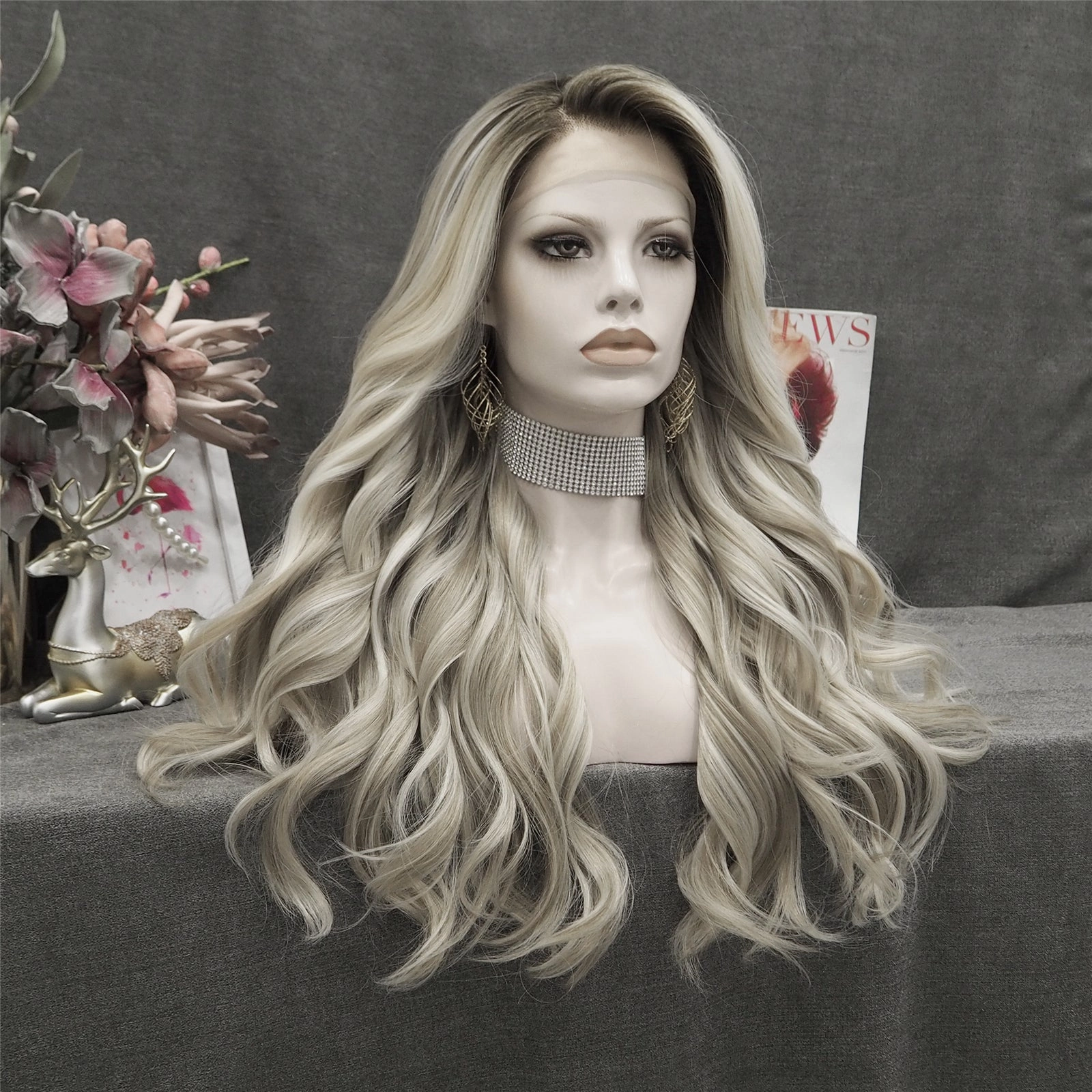 Ashely-Ombre dark blonde loose curly synthetic lace front wigs