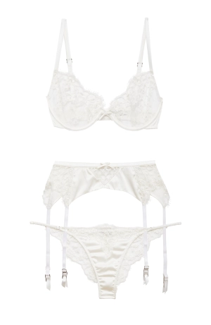 Beaded Iris Lace Bra, Garter and Brief Set