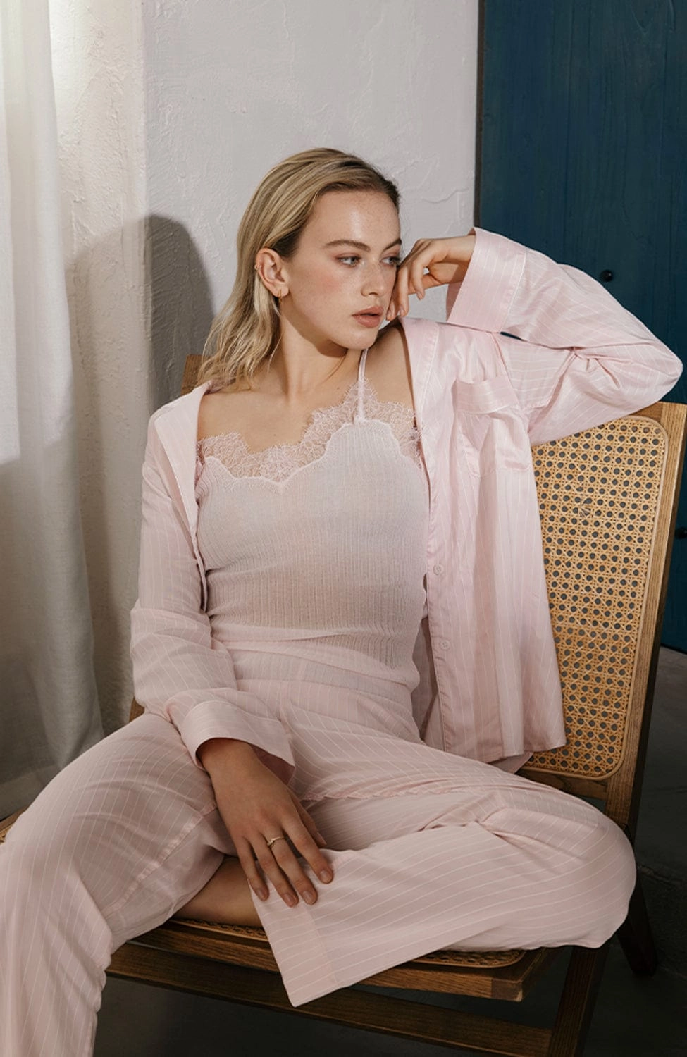 Feminine Stripes Pajama Long Set