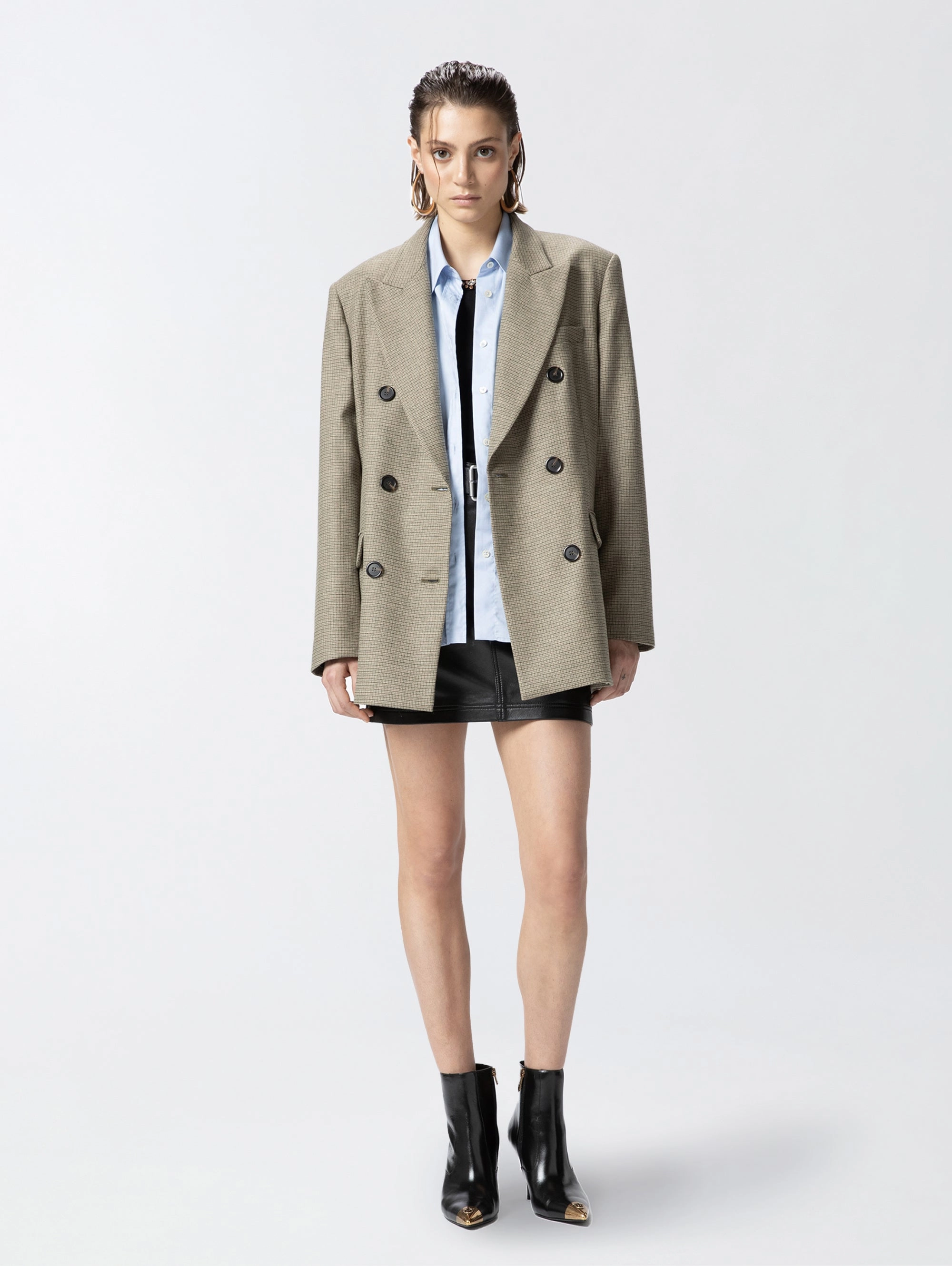 Green Micro Check Oversized Blazer