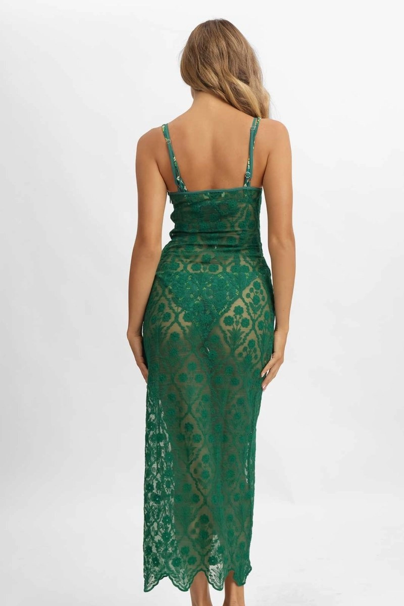 Jade Midi Ruffled Dress / Emerald Lace FINAL SALE