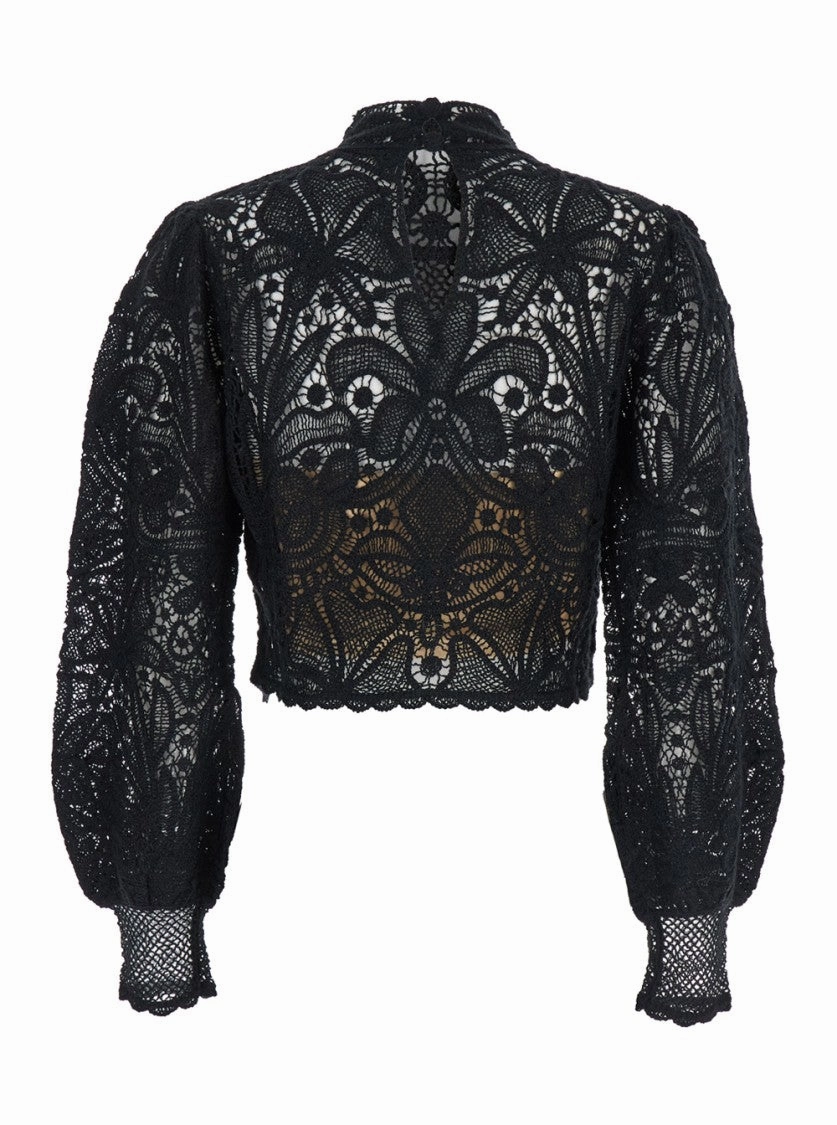 Lace Detail Cropped Sweater